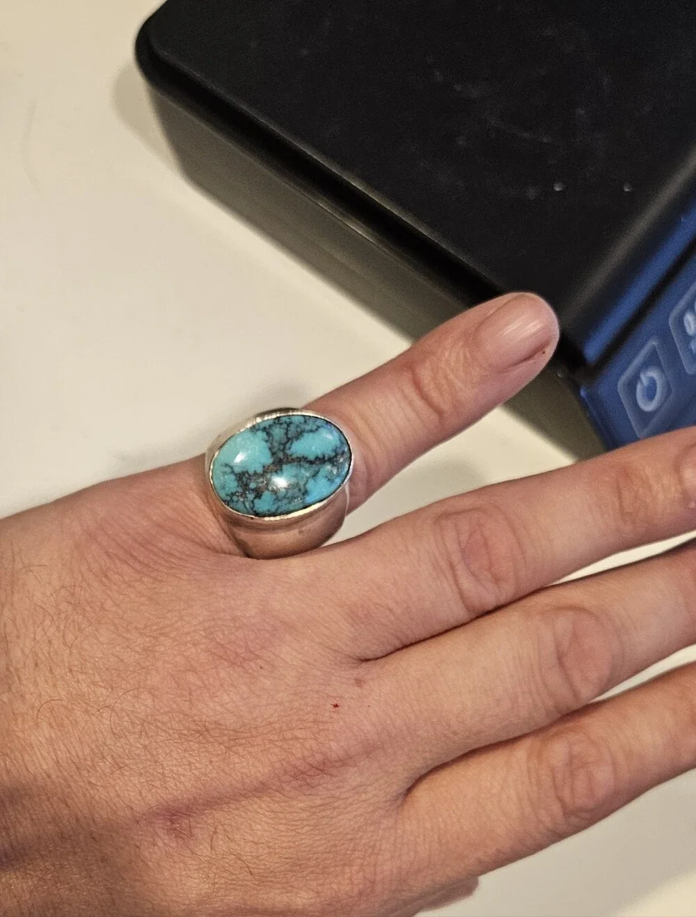 Massive Vintage Navajo Sterling Silver Kingman Turquoise Statement Ring Sz 11